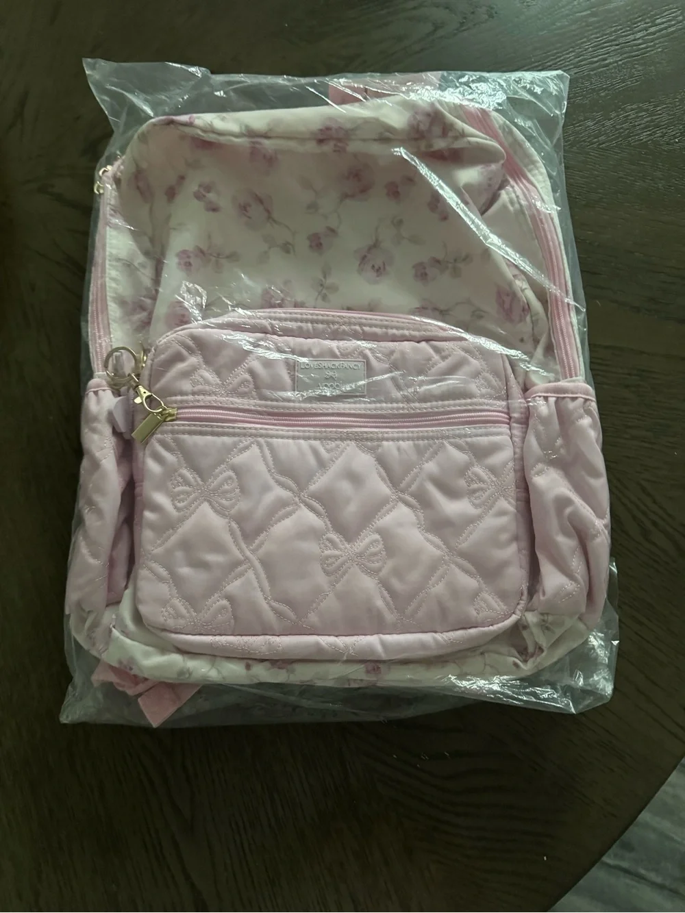 LoveShackFancy Pink and Cream Floral Kids Backpack